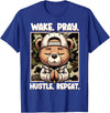 Camouflage Hip Hop Teddy Bear Hustle Grind Designs Wake Pray Hustle Repeat Hip Hop Teddy Bear Boys Teens Camo T-Shirt - Royal Blue