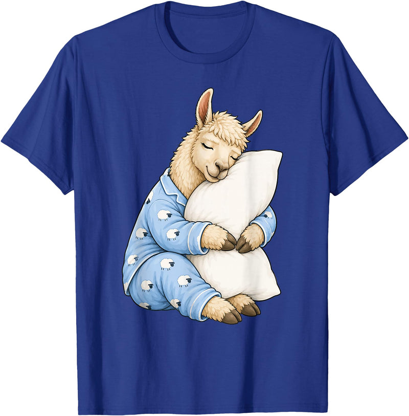 Funny Sleepy Llama Animal Lovers Pajama Llama Sleeping in Cute Pajamas Sleep T-Shirt - Royal Blue
