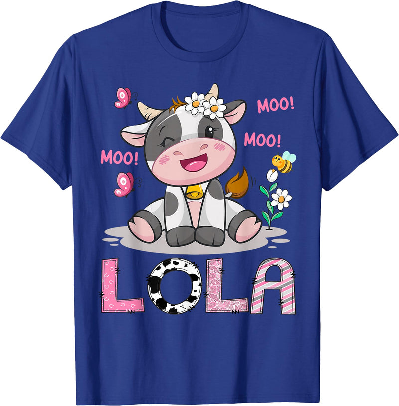 Birthday Girl Party Cow Lover Lola Cute Cow Moo Moo Farmer Birthday Girl Matching T-Shirt - Royal Blue