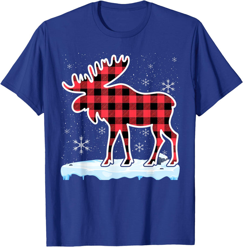 Moose Buffalo Lover Gift Co. Moose Red Buffalo Plaid Matching Pajama Family T-Shirt - Royal Blue