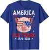 Pig Face 4th of July 1776-2026 Anniversary 250th Pig Sunglasses American Flag America 250 Years Tee 250yr Tee T-Shirt - Royal Blue
