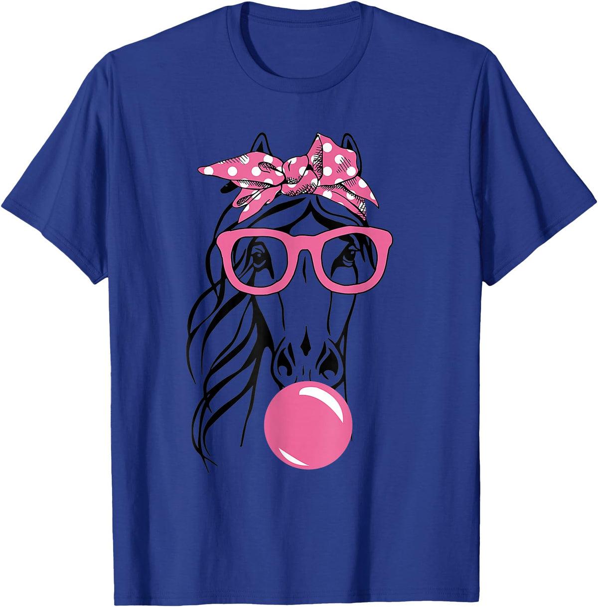 Funny Horses Lover Ladies Cute Horse Bandana Headband Glasses T-Shirt - Royal Blue
