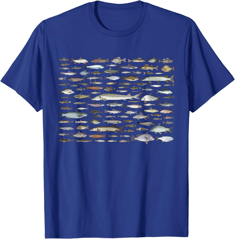 100 Types Of Fish Species Tee 100 Types of Freshwater Fish Species Fishing T-Shirt - Royal Blue