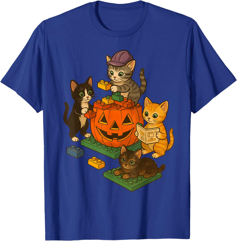 Cat Pumpkin Halloween Spooky Season Vintage Cute Cat Pumpkin Master Builder Halloween Spooky Season T-Shirt - Royal Blue
