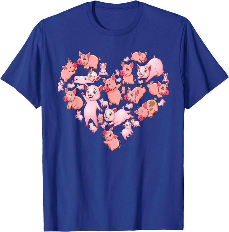 Pig Heart Lover Gift Co. Pig For Women Girls Kids Heart Shape Poses Cute Pig T-Shirt - Royal Blue