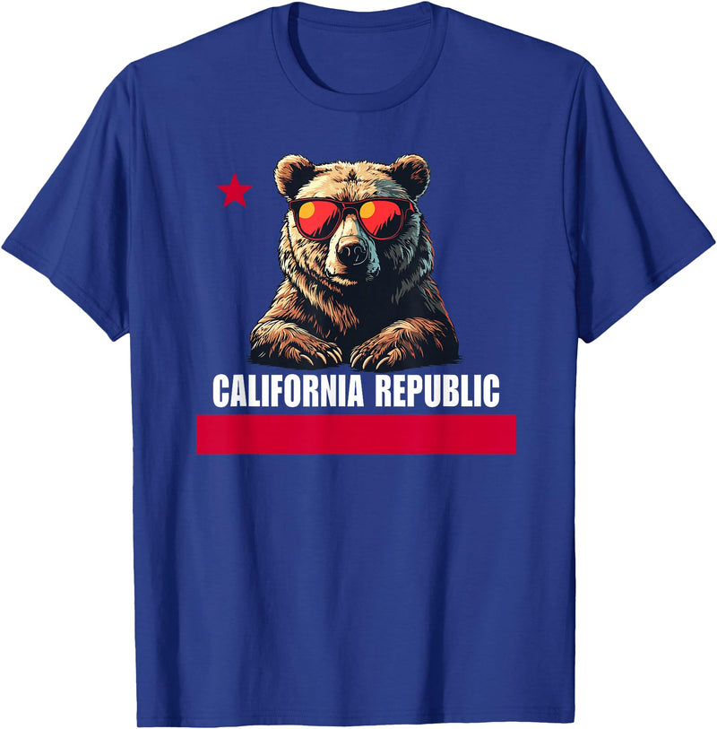 California Summer Surfing California The Golden State Bear Flag T-Shirt - Royal Blue