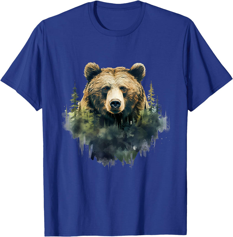 Bear Forest Animal Art Portrait Forest Artwork Wildlife T-Shirt - Royal Blue