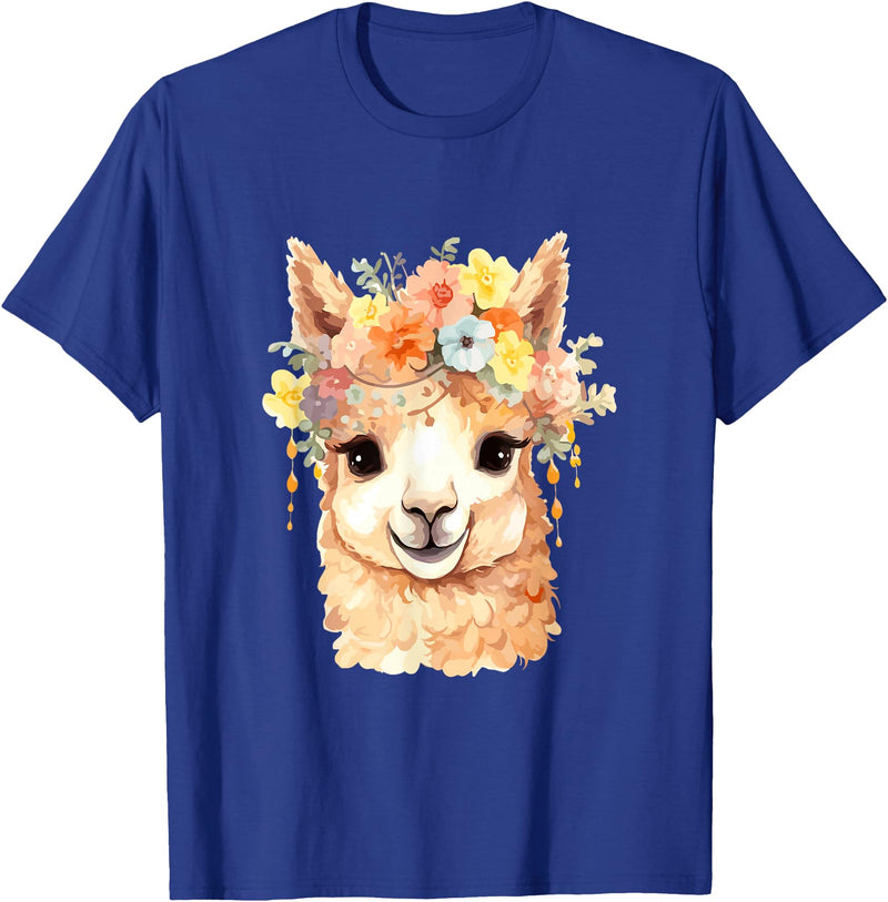 Alpaca and llama with flowers Designs Alpaca with Flowers, Cute Alpaca and Llama T-Shirt - Royal Blue