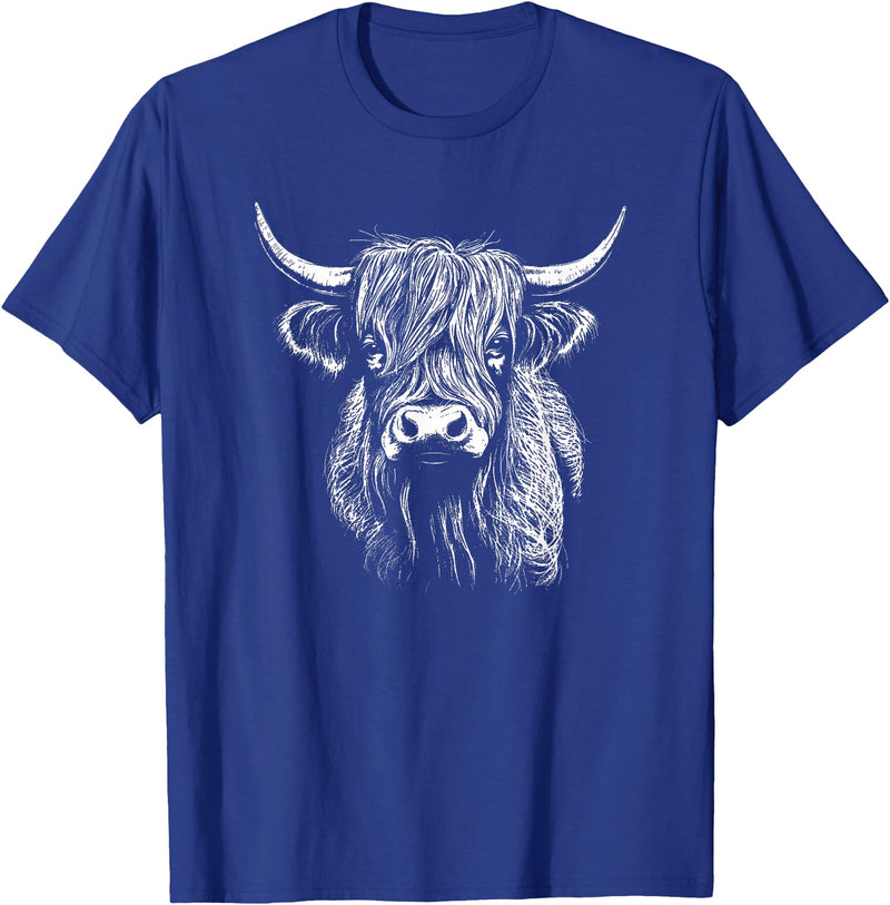 Scottish Highland Cattle Cow Merch Scottish Highland Cattle Cow Drawing T-Shirt - Royal Blue