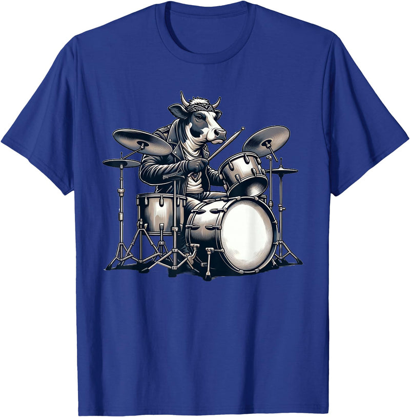 Cute Cow Playing Drums Cow Lover Apparel Cute Cow Playing Drums Cows Drummer Music T-Shirt - Royal Blue
