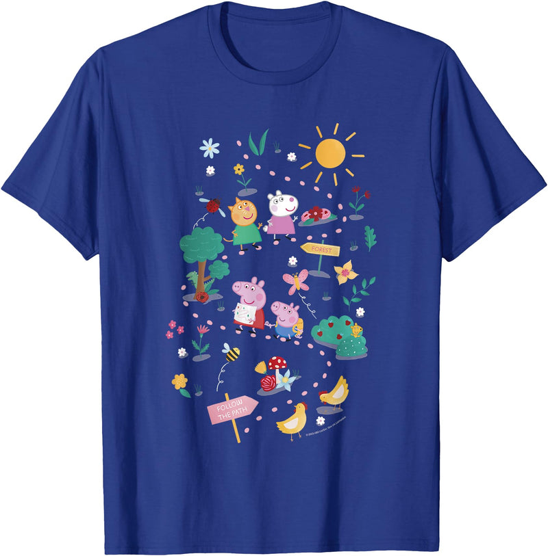 Peppa Pig Follow The Path To The Forest Group Shot T-Shirt - Royal Blue