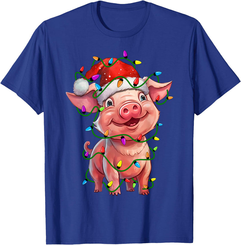 Pig Lovers Christmas Tree Lights Pig Santa Christmas Tree Lighting Xmas Funny T-Shirt - Royal Blue