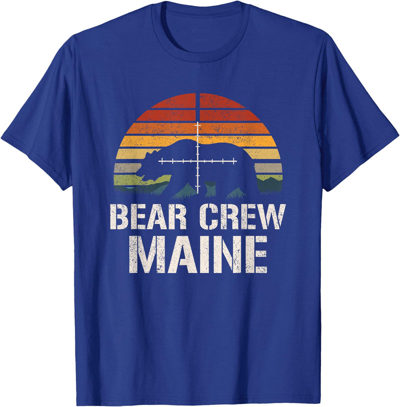 Funny Bear Hunting Clothing Bear Hunter Vintage Sunset Bear Hunting Group Maine T-Shirt - Royal Blue