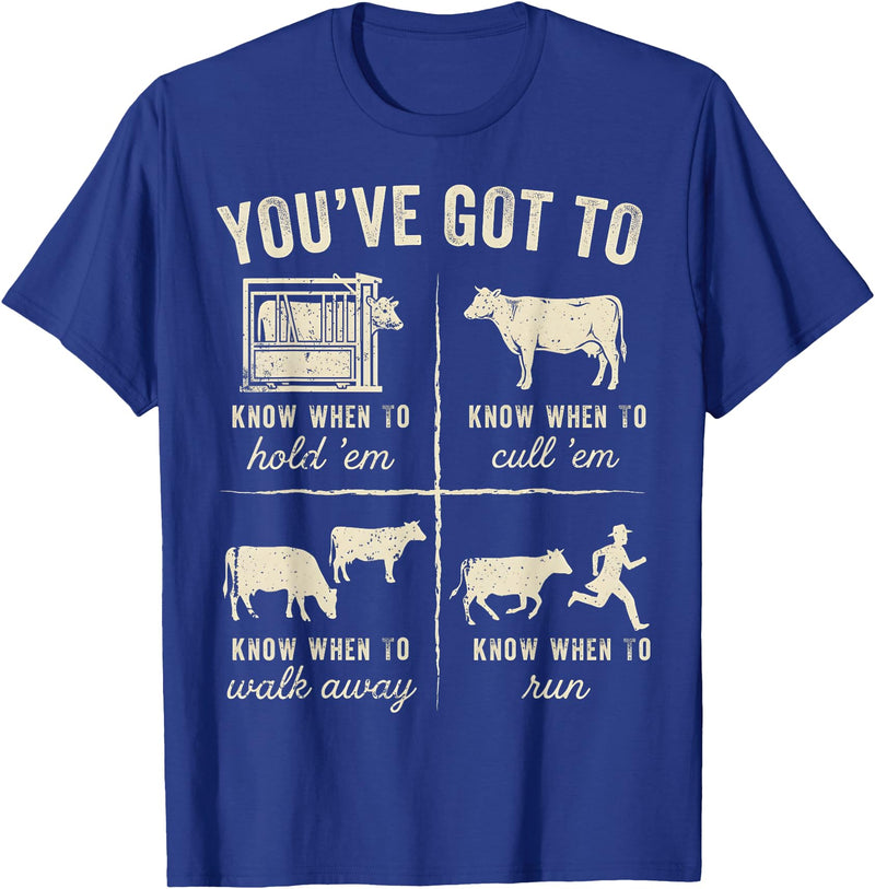 Cow You've Got To Know When to Shirt Retro You've Got to Know When to Hold'em Funny Cow Lover T-Shirt - Royal Blue