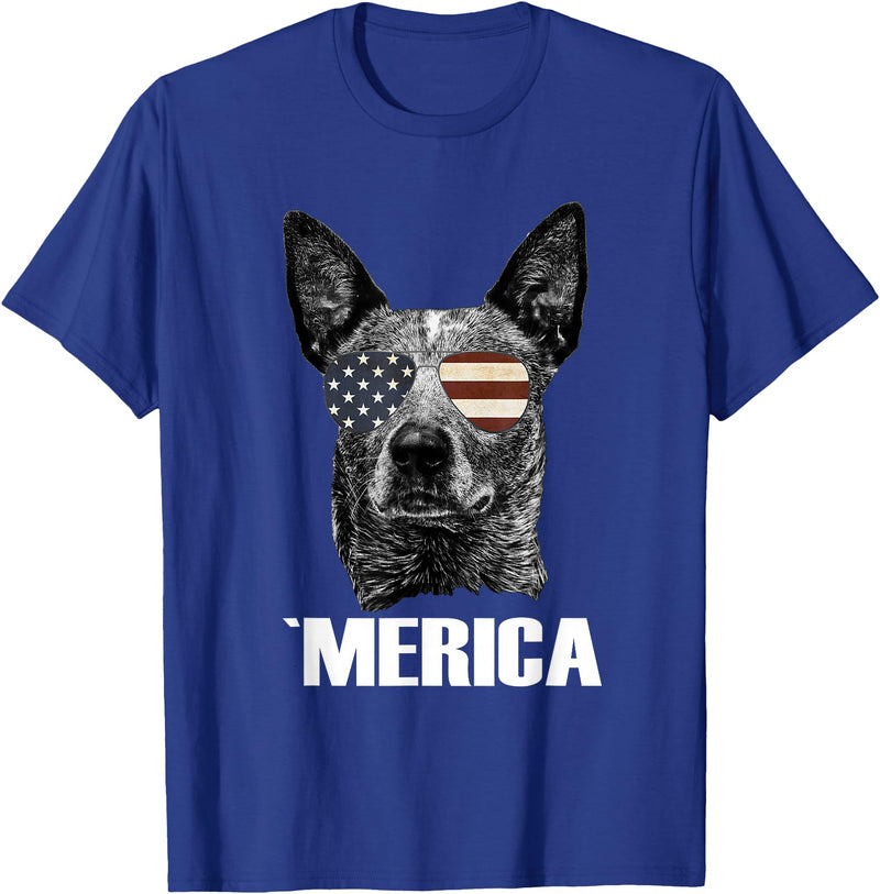 Australian Cattle Dog Patriotic Tee Gifts Merica Australian Cattle Dog with USA Flag Sunglasses Gift T-Shirt - Royal Blue