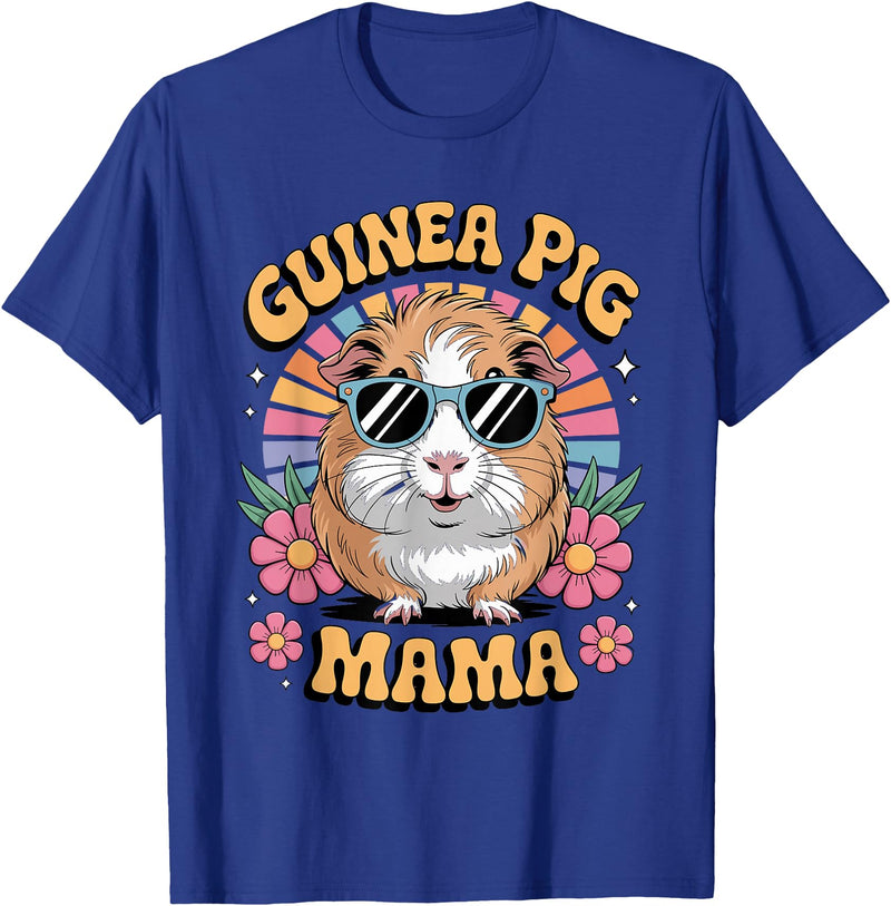 Guinea Pig Rodents Lover Mom Mother'S Day Guinea Pig Mama Floral Vintage 60s 70s Sunglasses T-Shirt - Royal Blue