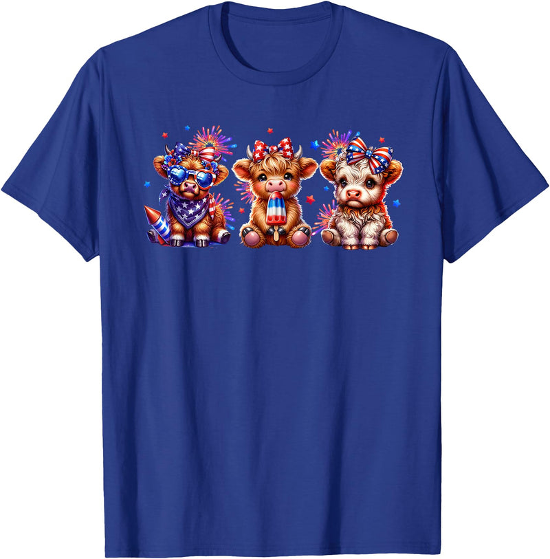 July 4th Highland Cow Farm Lovers American Costume Highland Cow Cattle Animal Lover Patriotic 4th of July T-Shirt - Royal