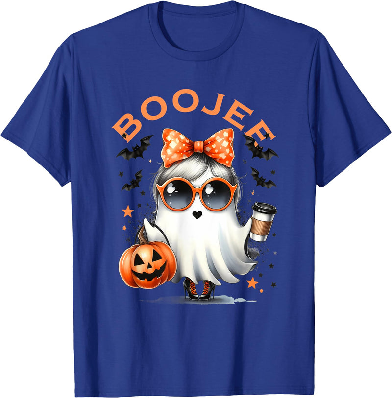 Spooky Halloween Ghost Reading Books Women Girl T Boo JEE Ghost with Coffee Coquette Bow Halloween Women Girl T-Shirt -