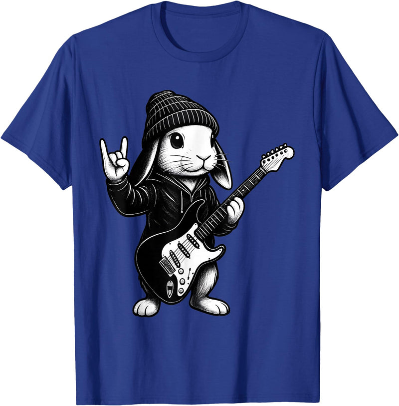 Cute Easter Bunny Rabbit Rock Guitar Music Player Animal T-Shirt in Royal Blue