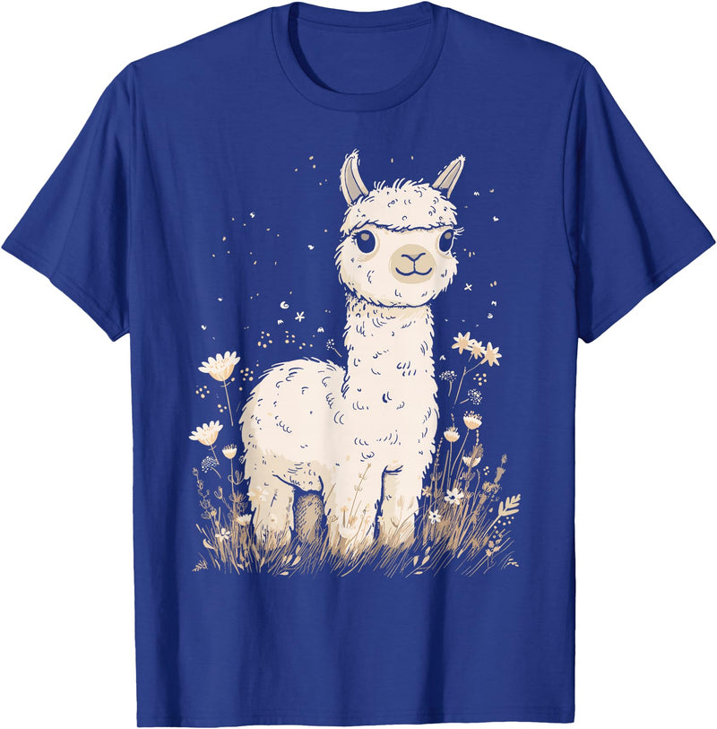 Alpaca Llama Lama Lover Cute Farm Animals Kids Llama Alpaca Lama Flowers Cute Adorable Baby Farm Animal T-Shirt - Royal Blue