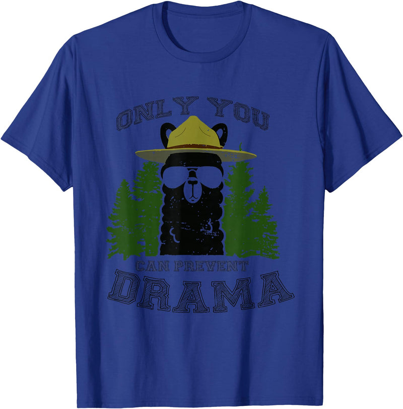 LaLa Designs Only You Can Prevent Drama Llama Forest Camping Smokey T-Shirt - Royal Blue