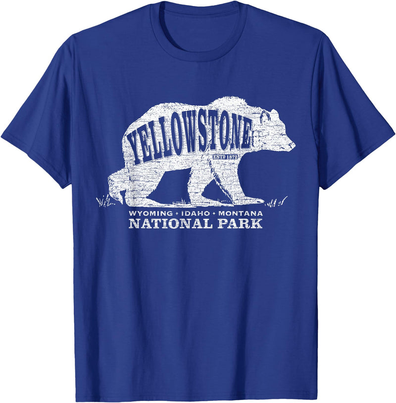 Vintage Yellowstone Retro Tees Tanks Tops Grizzly Bear Yellowstone National Park Est. 1872 T-Shirt - Royal Blue