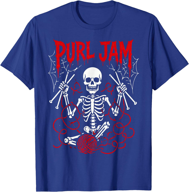 Bone Knitting Co. Purl Jam Skeleton Knitting Craft Lover Funny Design T-Shirt - Royal Blue