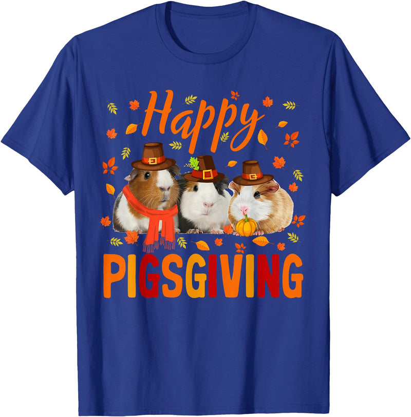 Happy Pigsgiving Cute Thanksgiving Guinea Pig Pet Happy Pigsgiving Cute Thanksgiving Guinea Pig Pilgrim Hat T-Shirt - Royal Blue