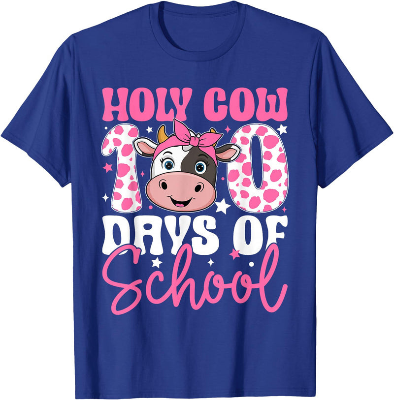 Holy Cow 100 Days of School Teachers Students Girls Women T-Shirt - Royal Blue