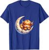 Cute Baby Highland Cow Sleeping on the Moon Heifer Farm T-Shirt - Royal Blue