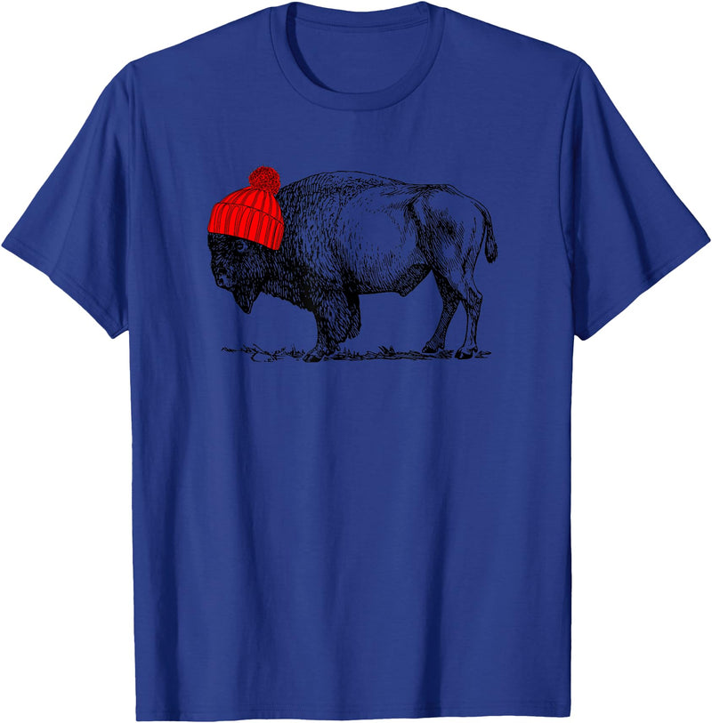 Buffalo Beanie Buffalo Wearing a Beanie Stocking Hat T-Shirt T-Shirt - Royal Blue