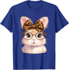 Easter Cute Bunny Rabbit with Glasses Leopard Coquette Bow T-Shirt in Royal Blue
