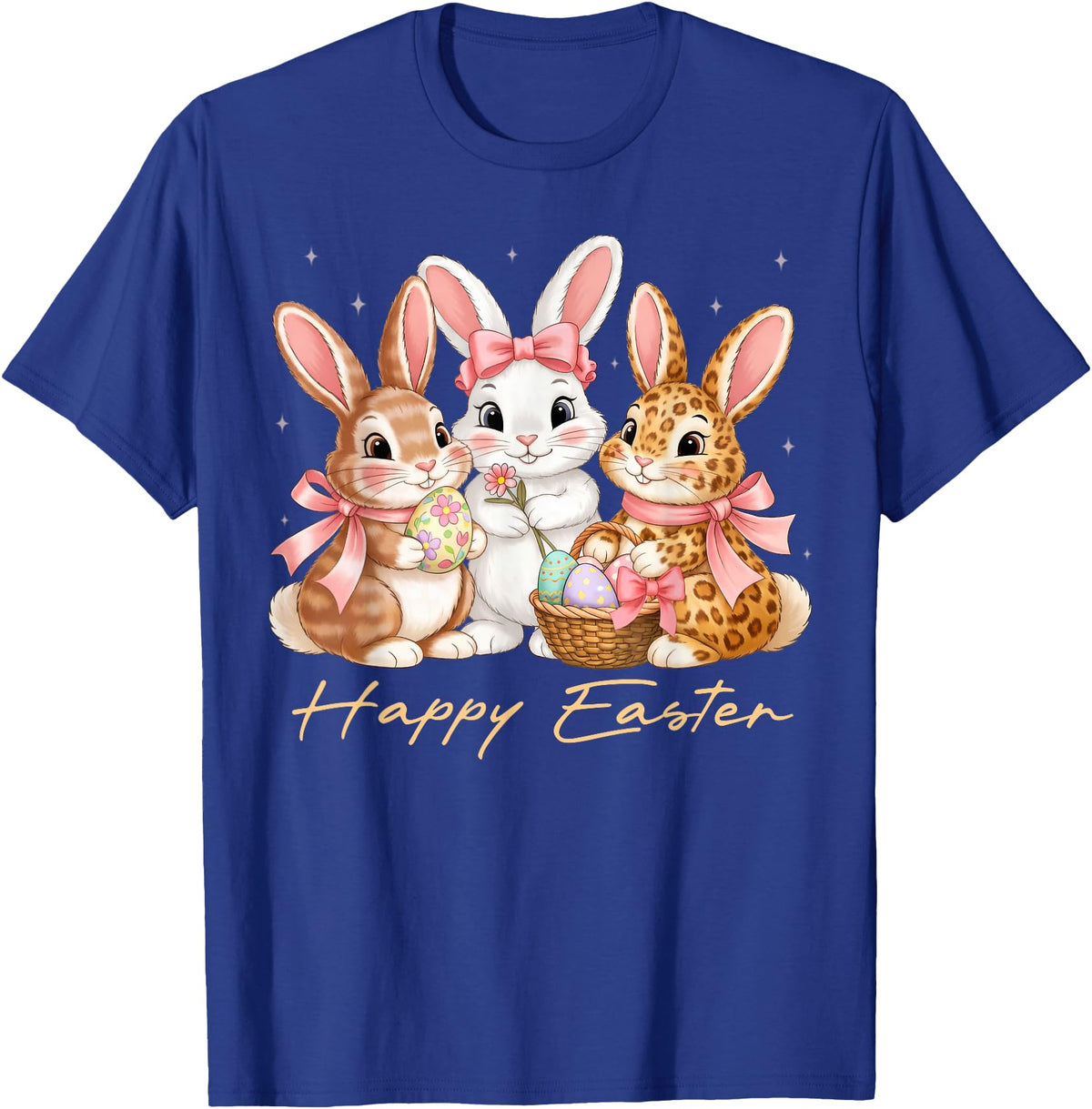Happy Easter Women Girls Cute Bunny Rabbit Easter Day T-Shirt in Royal Blue