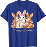 Happy Easter Women Girls Cute Bunny Rabbit Easter Day T-Shirt in Royal Blue