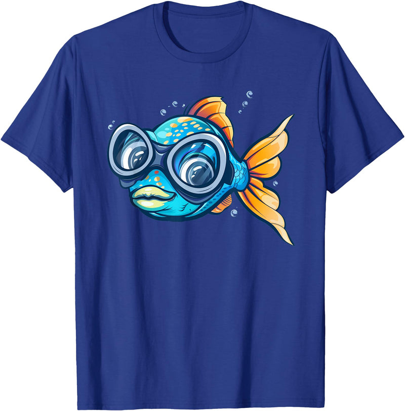 Fish with diving Googles Outfit Funny Fish Face Outfit for Summer and Fishes Lovers T-Shirt - Royal Blue
