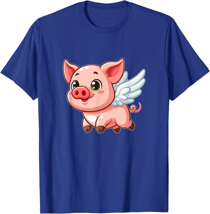 Cute Cartoon Pig Angel with Wings Halo Farmer T-Shirt - Royal Blue