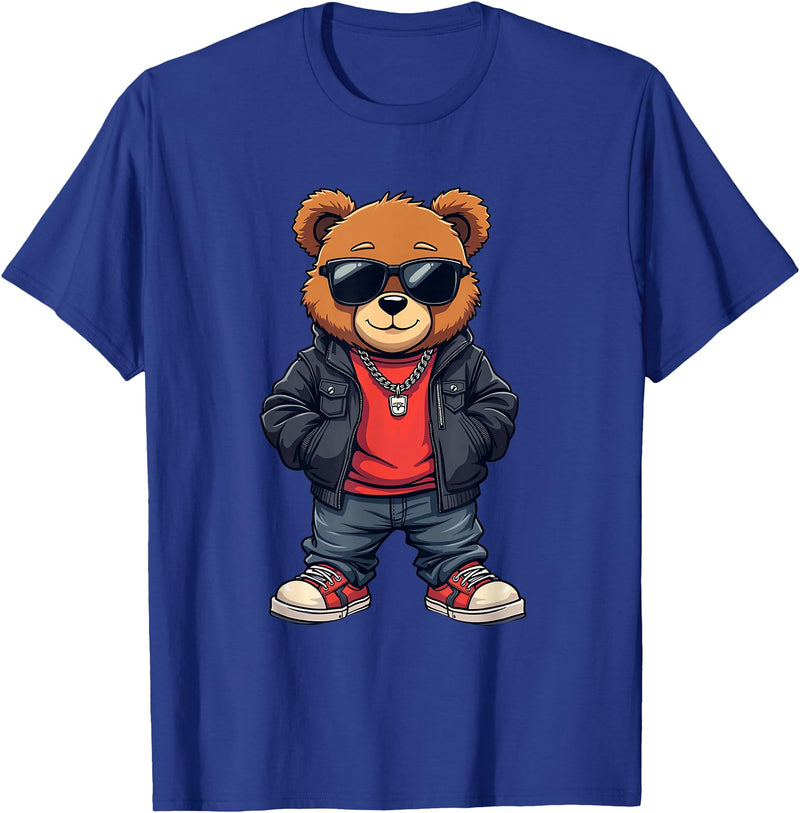 GRAKIMO Cool Teddy Bear Graphic Men Women Boy Girl Kids T-Shirt - Royal Blue
