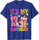 13th Birthday Pig Gift For Boys Girls 13 Years Old Birthday Pig Theme Party It's My 13th Birthday T-Shirt - Royal Blue
