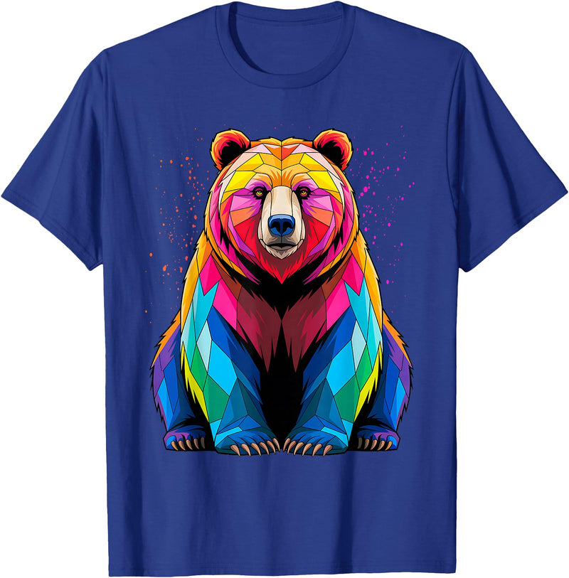 Bear Lover Gift Co. Polar Bear Polygon Animal Art Colorful Graphic Polar Bear T-Shirt - Royal Blue