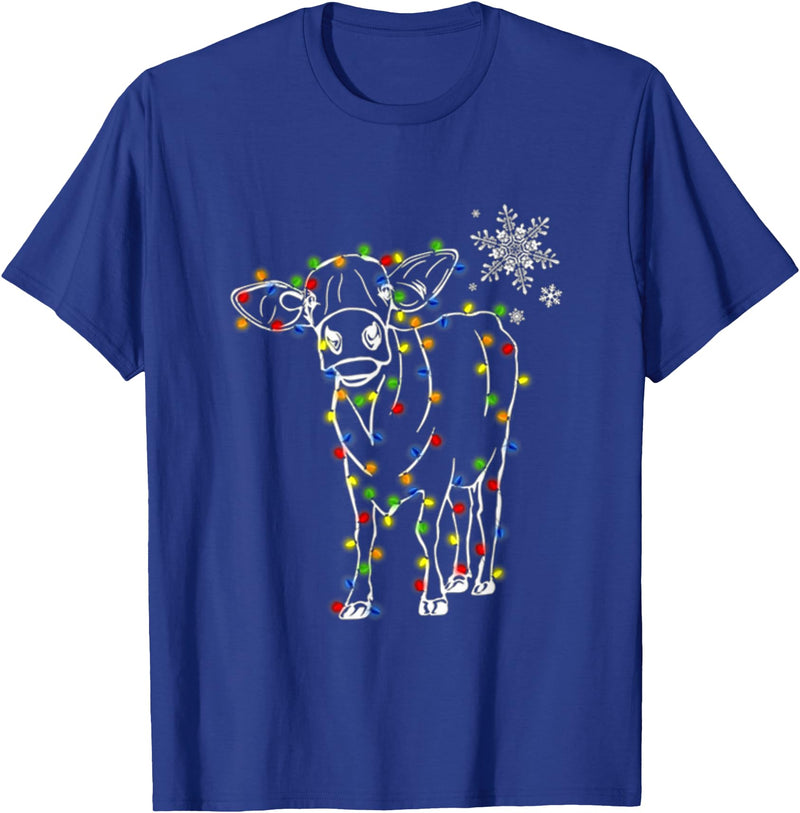 Cow Christmas Light Tree Cow Xmas Snow Lover T-Shirt - Royal Blue