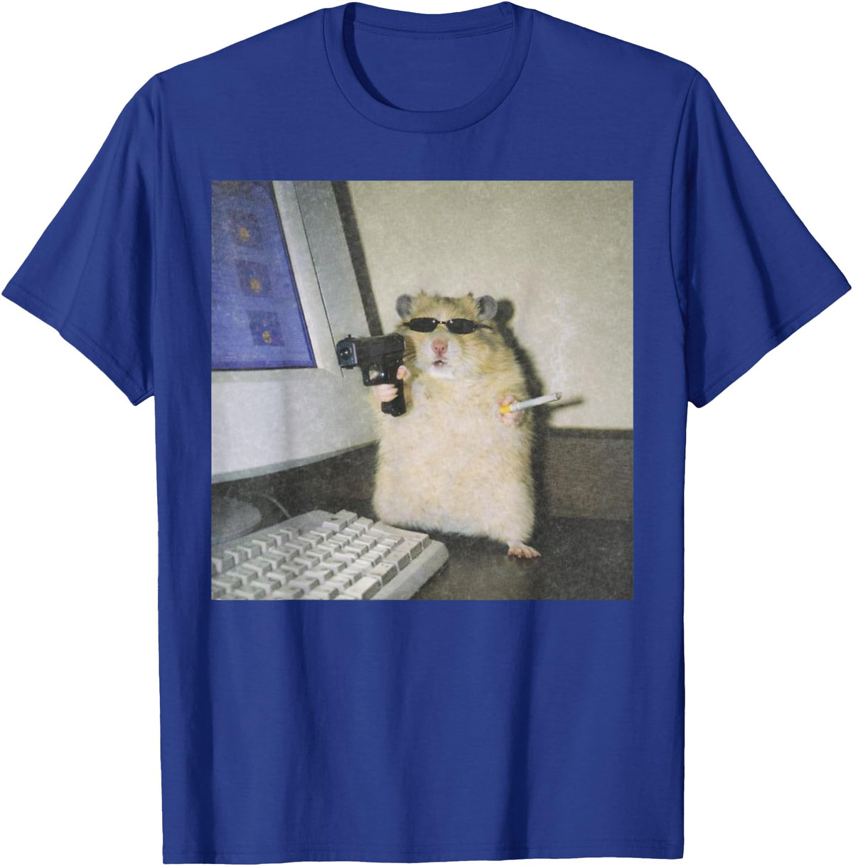 Cyber Hamster Meme Cringe Funny Animal Vintage Graphic Tee T-Shirt - Royal Blue