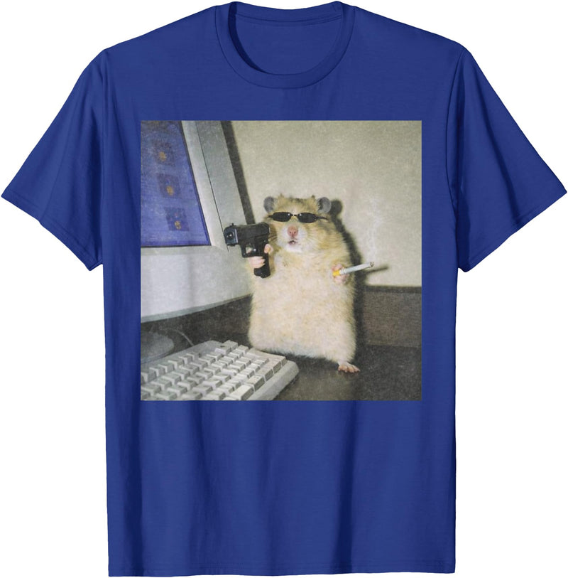Cyber Hamster Meme Cringe Funny Animal Vintage Graphic Tee T-Shirt - Royal Blue