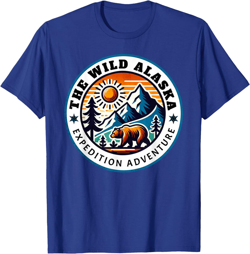 Hiking Glacier Bear and Alaska Frontier Apparel Glacier Mountain Landscape and Alaskan Bear Wildlife T-Shirt - Royal Blue