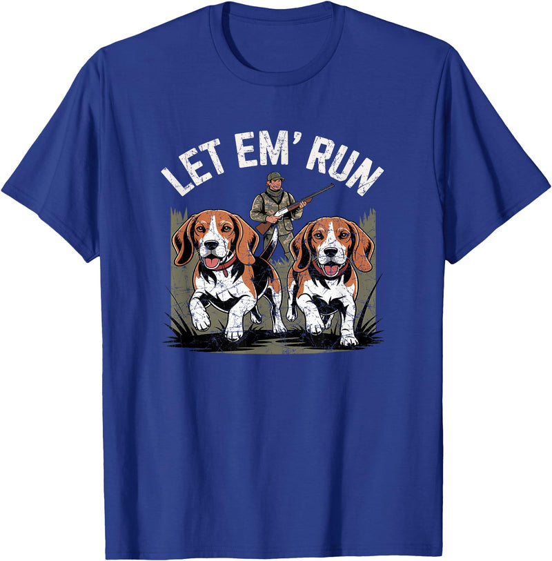 Vintage Beagle Dog Let Em' Run Rabbit Hunting T-Shirt in Royal Blue
