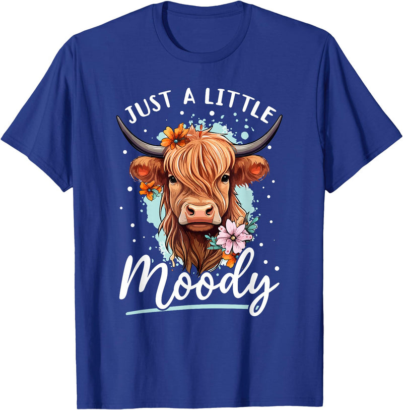 Scottish Highland Cow Lover designs Scottish Highland Cow - Just a Little Moody T-Shirt - Royal Blue
