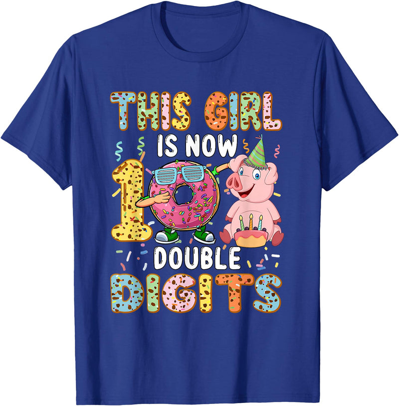Farmer Birthday Costume Girl Costume 10 Double Digits Funny 10th Birthday Pig T-Shirt - Royal Blue