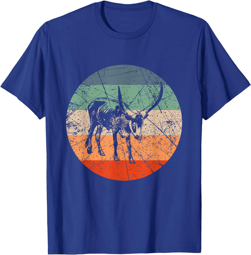 Retro Watusi Gift for Men, Women, Dad & Mom Retro Cow Silhouette - Cattle Farmer Vintage Watusi T-Shirt - Royal Blue