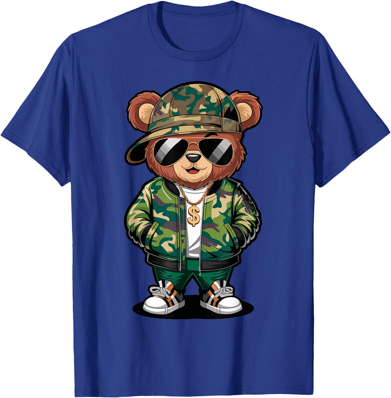 Magical and Funny Teddy Bear Gifts Hip Hop Teddy Bear Camouflage Rap Music T-Shirt - Royal Blue