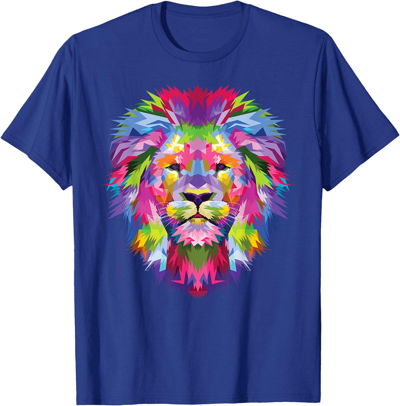 Color Critters Cute Rainbow Lion Head Vibrant Jungle Lion Celebration T-Shirt - Royal Blue