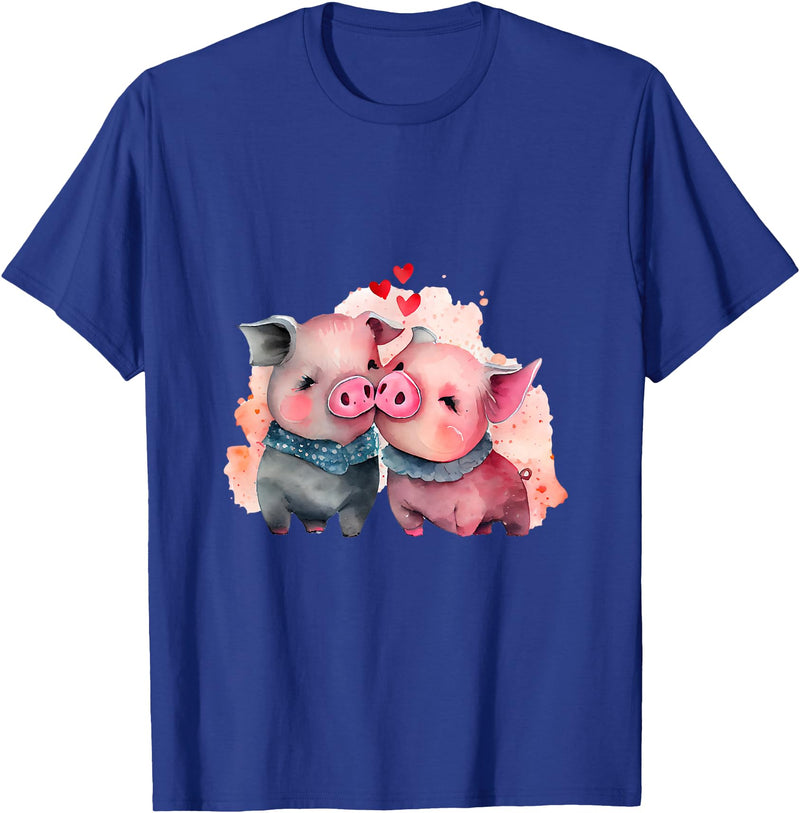 Unique Pig Lover Decor & Apparel Gifts Shop Two Loving Pigs In Love Heart Valentine's Day Pig T-Shirt - Royal Blue